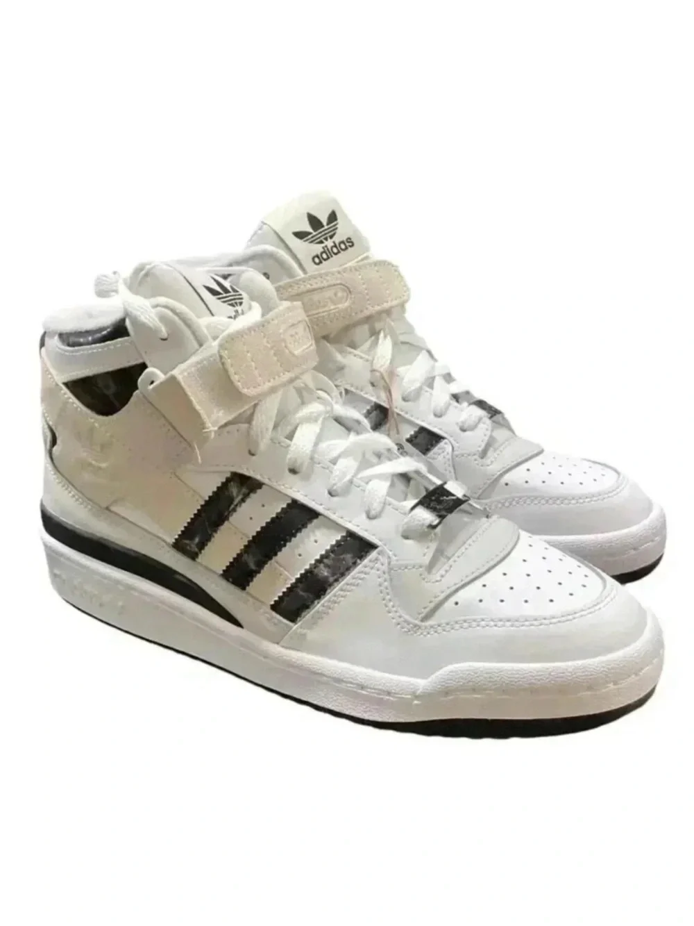 Adidas Basketball Shoes Women 9 White Black Marble Forum Mid Lace Up Sneaker NEW